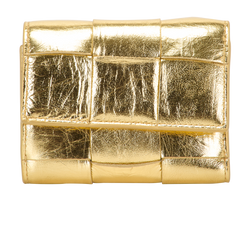 Bottega Veneta Cassette Tri-Fold Wallet, Leather, Gold, MII, DB/B, 3*